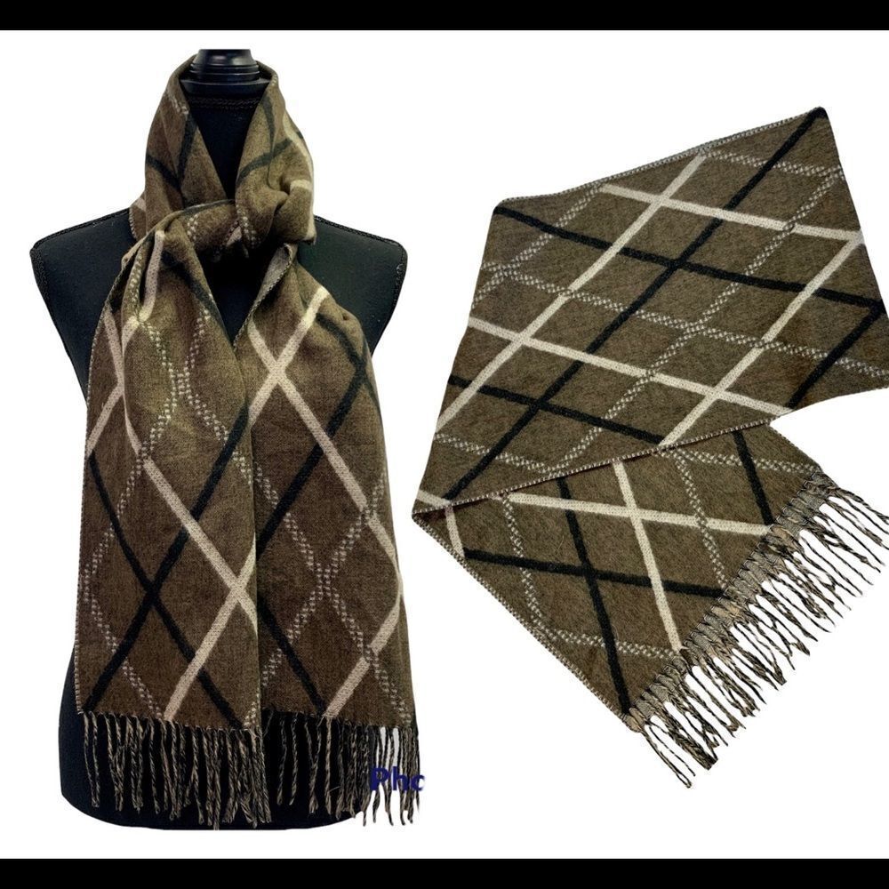CASHMINK V. Frass  brown plaid check warm soft fall winter scarf